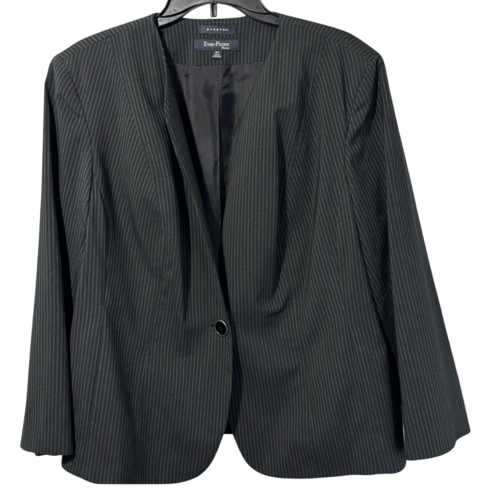 Evan-Picone Blazer‎ Black Pinstripe Collarless Stretch in Size 18W  EUC